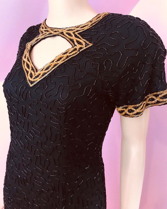 Vintage 80s Beaded Dress.Black Beaded Dress.Black… - image 6