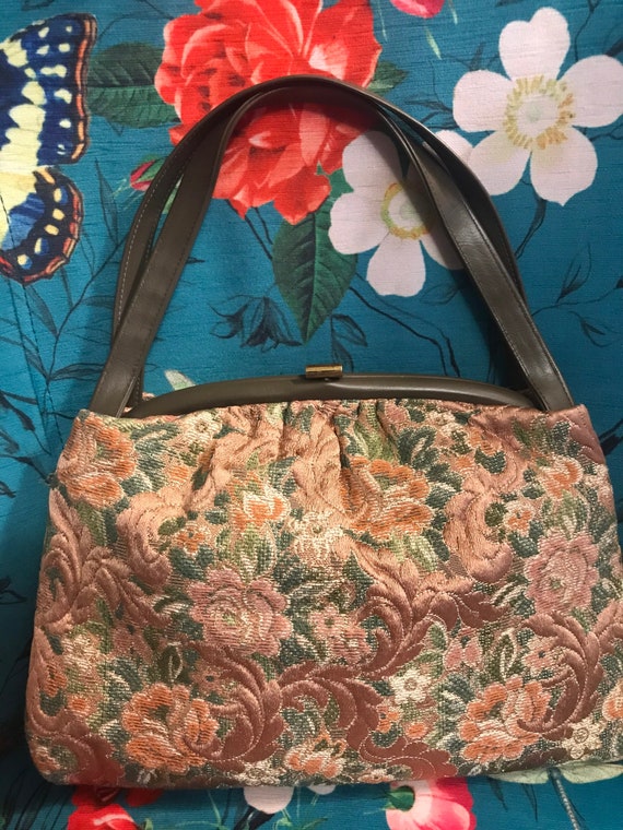 Vintage 60s Brown Tapestry Handbag. 60s Tapestry P