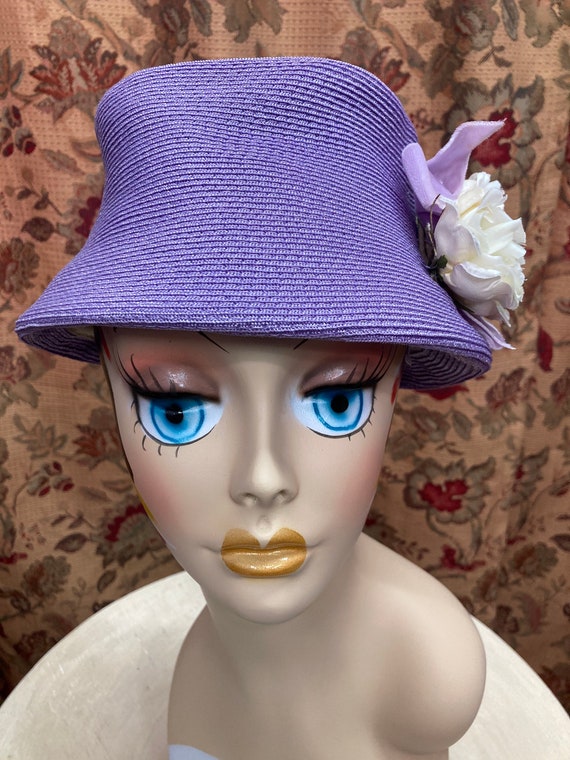 Vintage 50s Purple Hat. Purple Bucket Style Hat w… - image 3