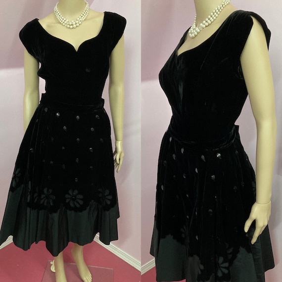 Vintage 50s Hannah Troy Original Dress. Black Vel… - image 1