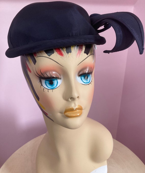 Vintage 40s Navy Blue Topper Hat - image 2