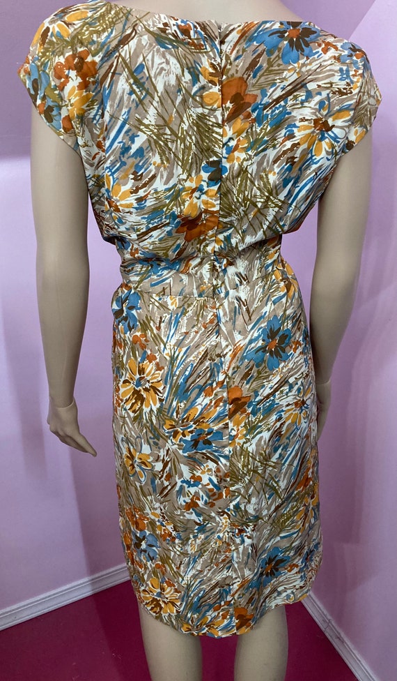 Vintage 60s Brown Floral Dress. 60s Sleeveless Dr… - image 8