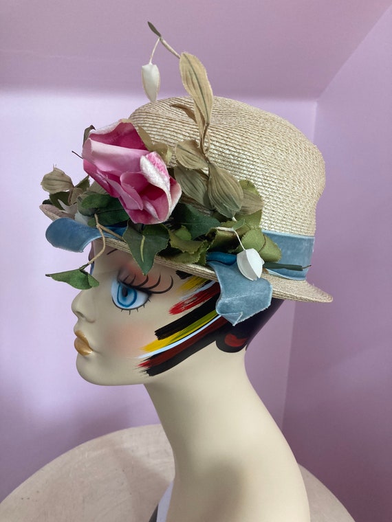 Vintage 1940s Dachettes Straw Hat with Pink Roses… - image 4