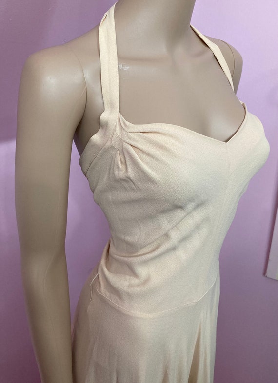 Vintage 40s Halter Dress.40s Rayon Halter Gown.Lo… - image 4
