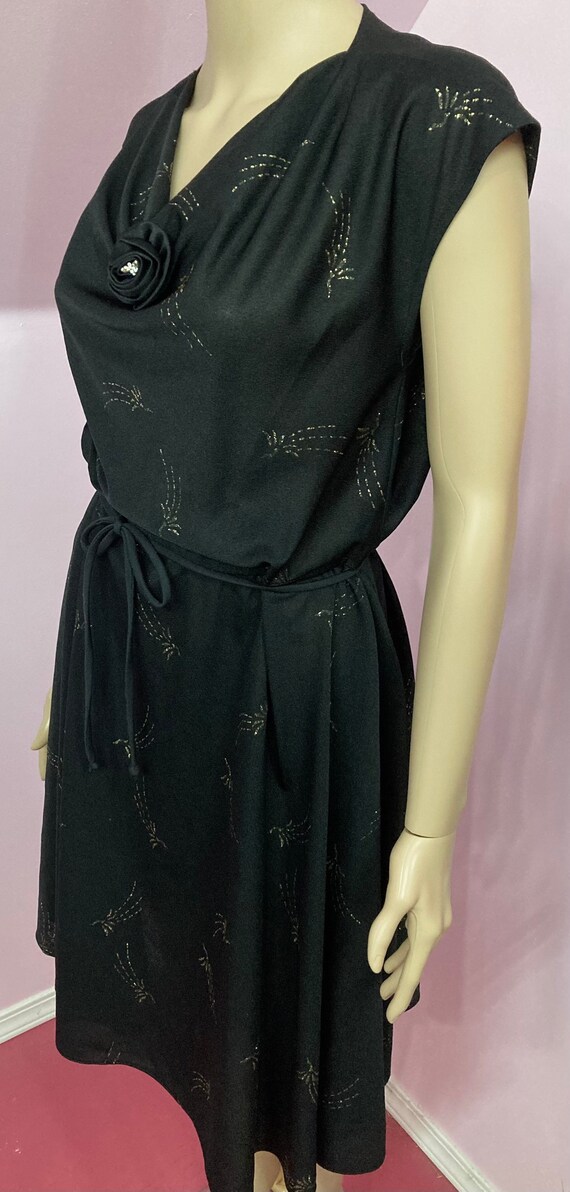 Vintage 70s Sheer Black Polyester Dress with Meta… - image 5