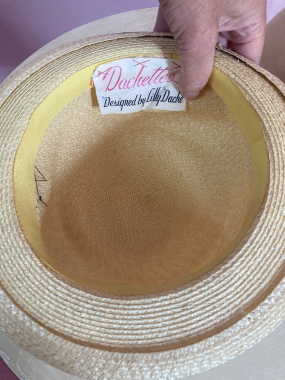 Vintage 1940s Dachettes Straw Hat with Pink Roses… - image 9