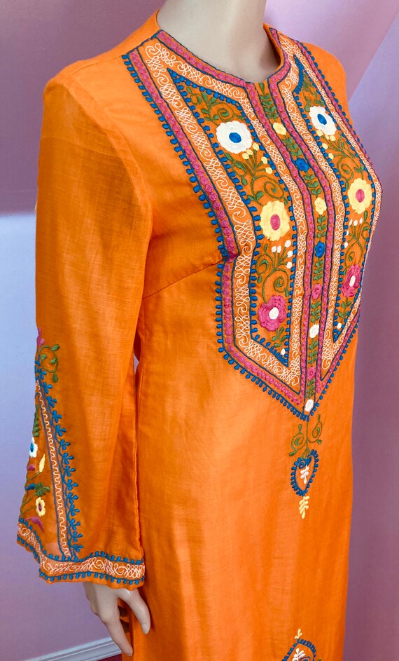 Vintage 60s Caftan. Orange Embroidered Caftan by … - image 8