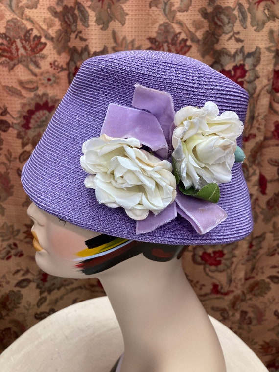 Vintage 50s Purple Hat. Purple Bucket Style Hat w… - image 1