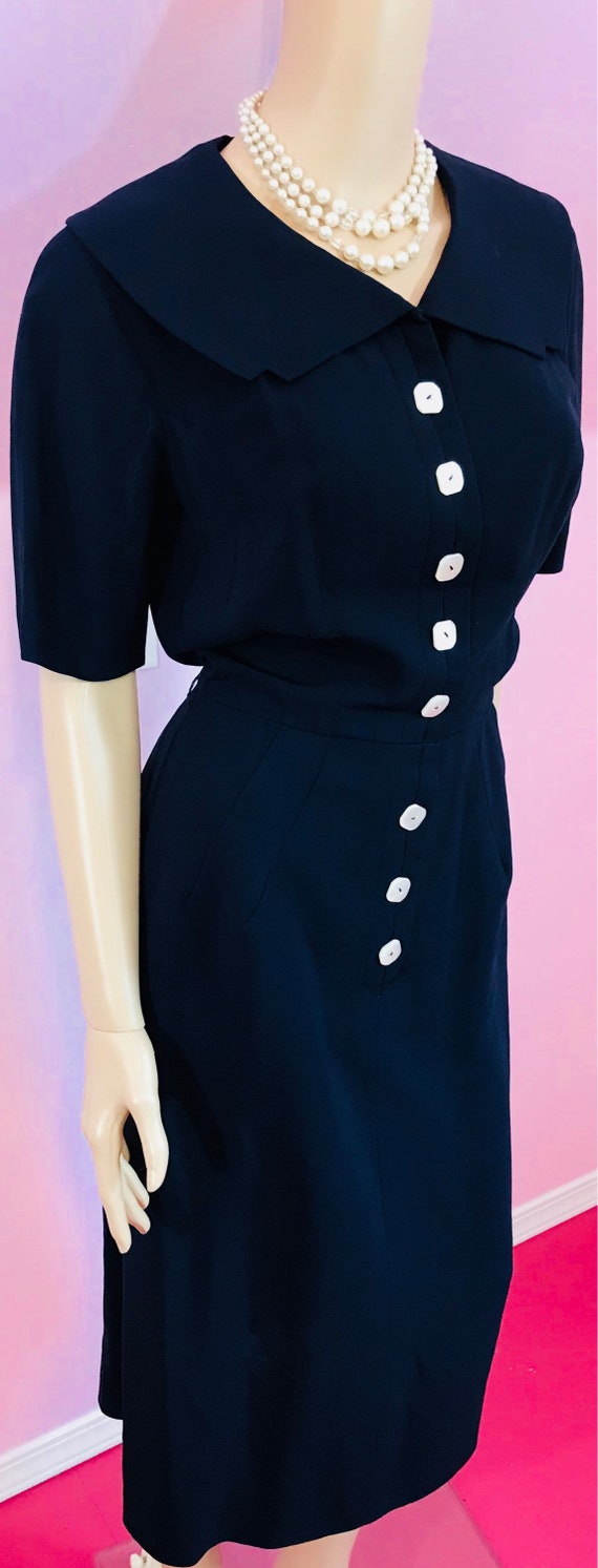 Vintage 1950s Navy Blue Rayon Dress by John Doyle… - image 7