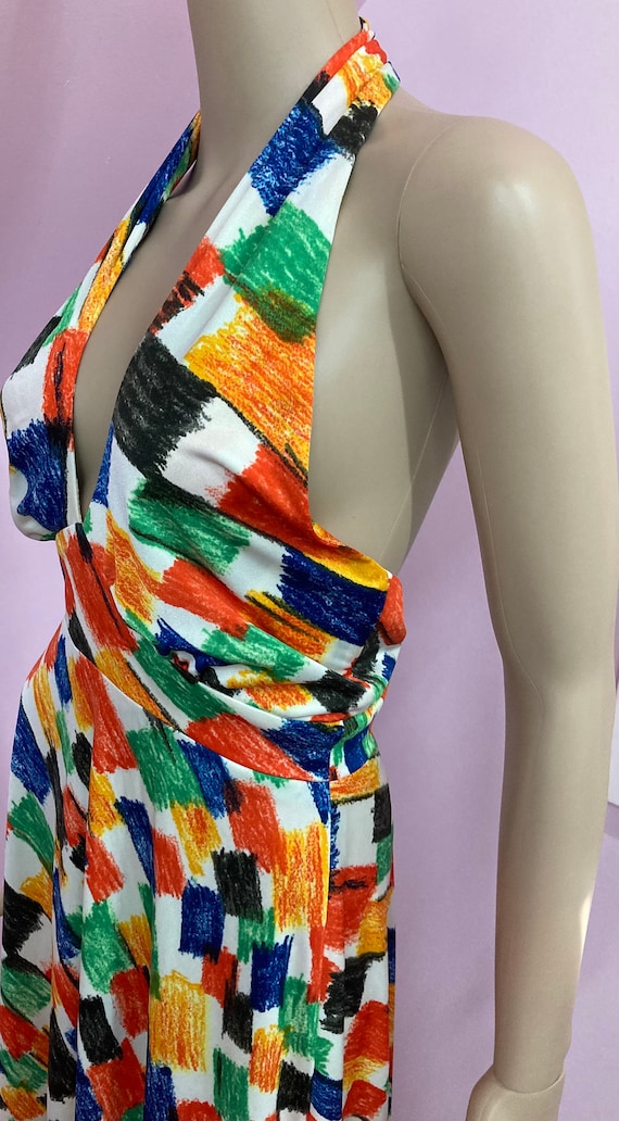 Vintage 70s Halter Maxi Dress. Bold Abstract Prin… - image 5