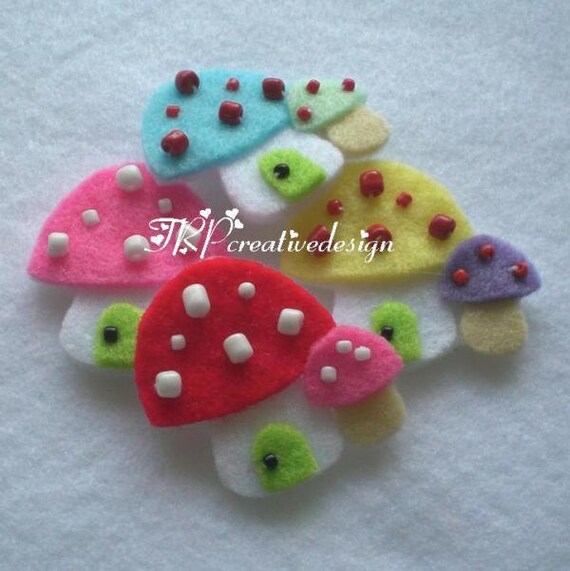 Items similar to Twin Mushroom Felt Applique, feltie, felties, handmade