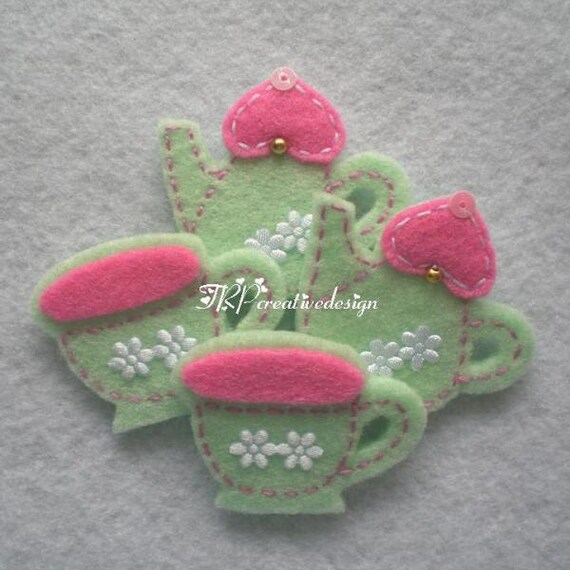 Items similar to Teapot and Teacup Felt Applique, feltie, felties