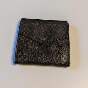 Cartera Louis Vuitton Elise vintage con sobre, triple pliegue, con monograma, marrón y negro, unisex para hombre y mujer