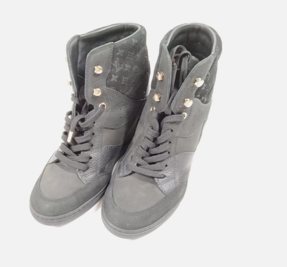 Louis Vuitton, Auth Louis Vuitton Millenium Wedge Sneakers / Boots Womens Leather Suede Black Size EU 34 US 4