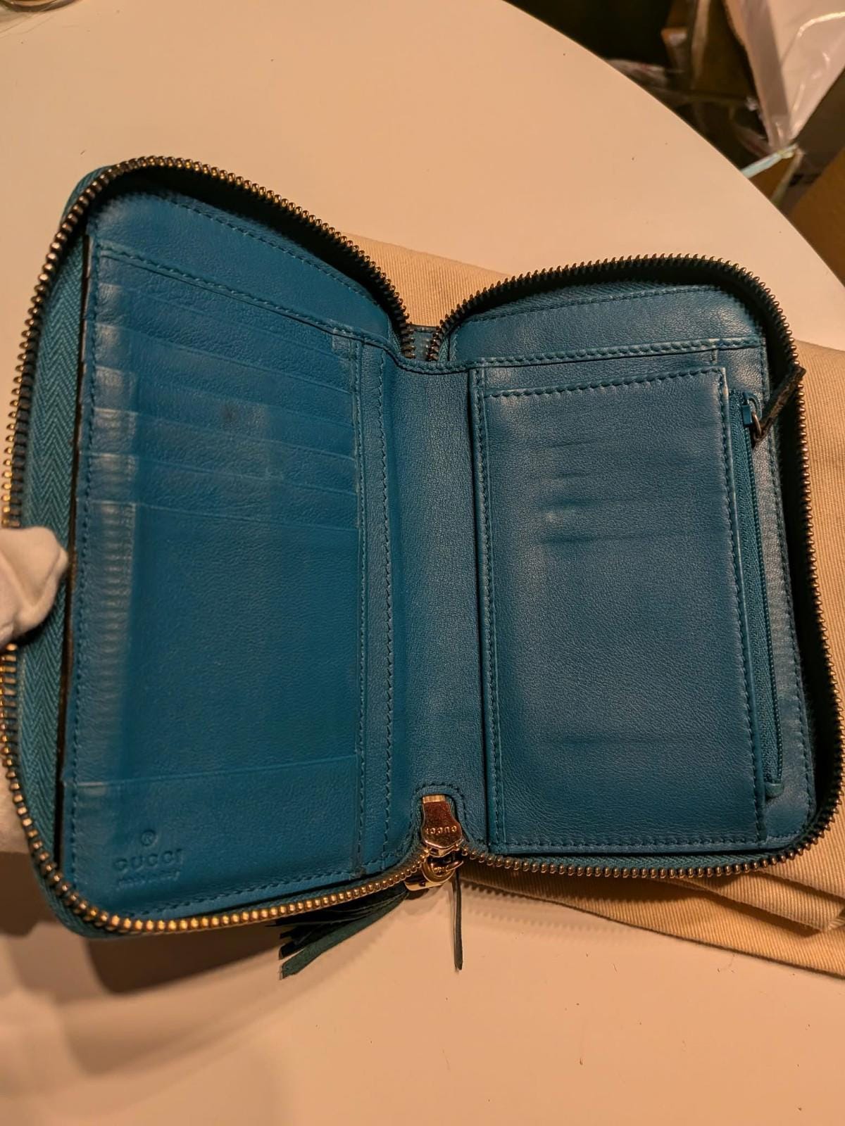 小物 GUCCI Soho Interlocking G Zip Wallet GUCCI Soho Interlocking G Logo Zip Around Wallet Blue Turquoise