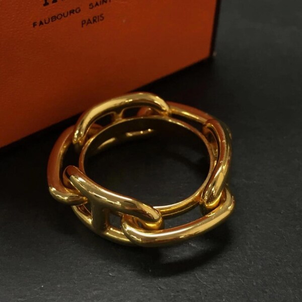 Meraviglioso! Anello con sciarpa HERMES Regate Chaine D'ancre con scatola! Color oro