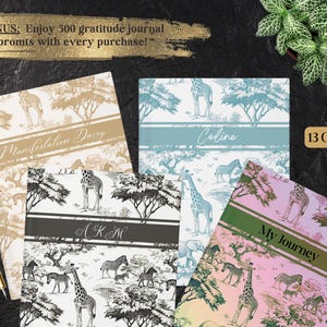 Cuaderno de tapa dura impreso estilo Toile de Jouy personalizado, diario estético con temática de Safari, diario personalizado, regalo estacionario personalizado genial