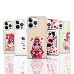 Custodia per telefono con carte da gioco e motivo Regina di Cuori per iPhone 16e 15 14 13 12 11, Google Pixel 9 Pro, 8, 7A, Samsung S25 edge, S24 FE, A71, A36