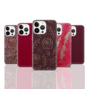 Élégante coque de portable rouge foncé à motif bordeaux pour iPhone 16, 15 Pro, Samsung Galaxy S25 Ultra S24 FE S23 A16 A55, Pixel 9 8A 7 6