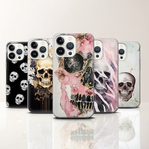 Custodia per telefono con teschio e scheletro in stile gotico per iPhone 15Pro, 14, 13, 12, 11, Pixel 9, 8, 7A, Samsung Galaxy S24 Ultra, S23fe, A05 A55