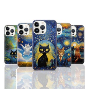 Van Gogh Phone Case Cat Meme Parody Cover for iPhone 16 Pro Max, 15 Plus, 14, 13, 12, 11, XS & Samsung S25, S24, A56, A55, Pixel 9 Pro, 8