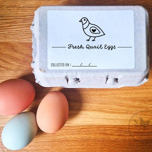 Wachteleier Etiketten - Druckbare PDF – Quail Design mit Datumsanzeige – 8 Etiketten pro Seite