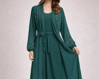 Embroidered Abaya Set | Open Front Maxi Dress, Modest Outfit