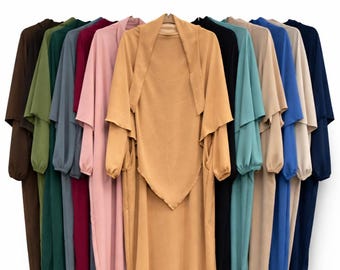 Two-Piece Khimar Abaya Set | Loose Prayer Dress, Side Pockets (UK 8-18)