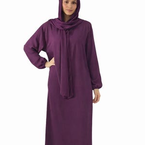 Gebedsabaya van crêpe met aangehechte hijab: damesabaya met twee zijzakken Eén maat: UK 8-18