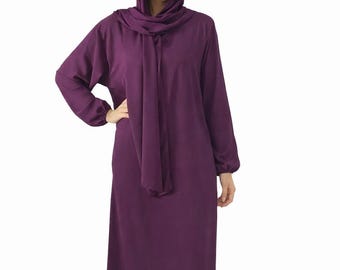 Crepe Prayer Abaya with Attached Hijab: Women Abaya With Two Side Pocket One Size UK 8-18