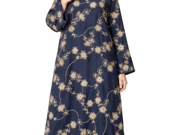 Floral Embroidered Abaya Dress | Modest Maxi Kaftan, Long Sleeve Evening Wear