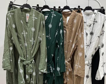 Linen Look Co-ord Set: Women's Boho Kimono Top & Wide Leg Trousers