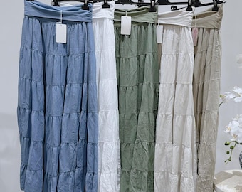 Italian Cotton Tiered Maxi Skirt: Boho Lagenlook Summer Style