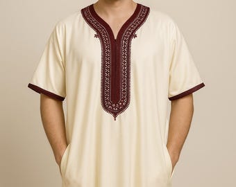 Moroccan Thobe Gandoura for Men: Striped Summer Islamic Robe