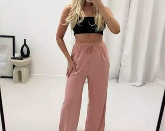 Wide Leg Palazzo Trousers: Ladies Drawstring Pants (UK 8-18)