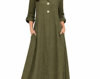 Women’s Maxi Dress with Two Side Pockets | Button Detail | Sizes 8–16