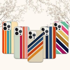 Coque de téléphone à rayures rétro et esthétique vintage pour iPhone 16 Pro, 15,14, 13, 12,11, Google Pixel 9Pro, Samsung Galaxy S25 S24 fe, A16, A55