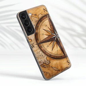 Étui pour téléphone, boussole, carte du monde, explore Wonderlust Coque pour Samsung Galaxy S25 S24 FE S23 A16 A55, iPhone 16, 15 Pro, Pixel 9 8A