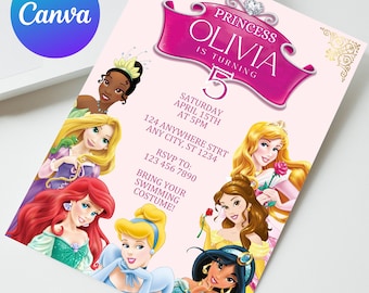 Princess Birthday Invitation, Royal Girl Celebration Invite, Magical Disney Princess Invitation, Personalized and Editable, instant download