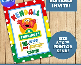 Editable Birthday Invitation, Elmo Birthday Invitation, Printable For Boy and Girl Kids invitation, Instant Download, Elmo Sesame Street