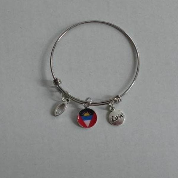 Antigua Barbuda Flag Bangle Bracelet, Caribbean Swag Charm, Personalized Island Jewelry, Gift for her any Occasion, Stainless Steel Bangle