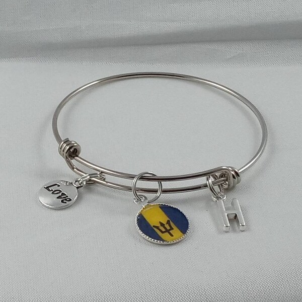 Barbados Flag Charm Bangle Bracelet, Caribbean Charm Jewelry