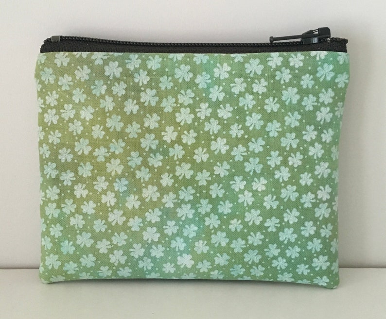 Shamrocks Hand-dyed Coin Purse Green St Patricks Day Change Purse Small Cotton Zipper Pouch