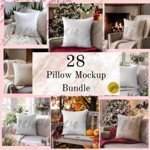 Lot de 28 maquettes d'oreillers à usage commercial | Maquettes de coussins décoratifs haute résolution pour conceptions imprimées et numériques | Format PNG