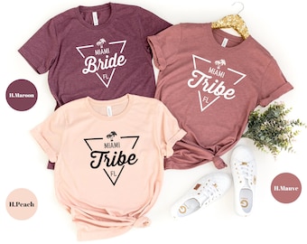 Miami Bachelorette Party Shirts – Bride and Tribe Matching Tees – Custom Palm Beach Bride Squad T-Shirts for Girls Weekend in Florida