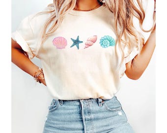 Comfort Colors® Summer SeaShell Shirt, Ocean Lover Gift, Beach T-Shirt, Summer Woman Shirt, Aesthetic Shirt, SeaShell T-Shirt