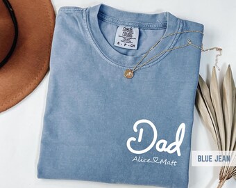 Custom Comfort Colors® Script Dad Shirt with Kids’ Names in Seafoam • Personalized T-Shirt • Father’s Day Gift or New Dad Present