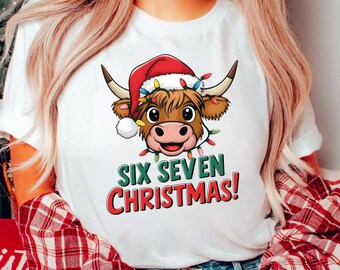 Funny GenZ Cow Christmas T-Shirt, Viral 6 7 Meme