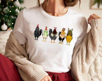 Christmas Chicken Shirt, Christmas Lights Shirt, Cute Christmas Chickens Shirts,  Christmas Farm Animal Tees, Christmas Chickens Gift