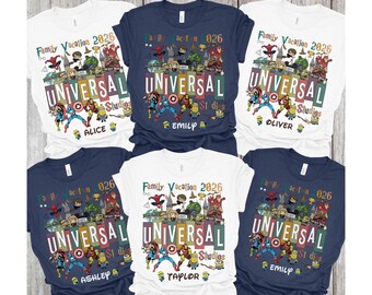 Universal Studios 2026 Family Vacation Shirt, Custom Name Universal Trip Tee, Theme Park Family Shirt, Movie Inspired Vacation T-Shirt
